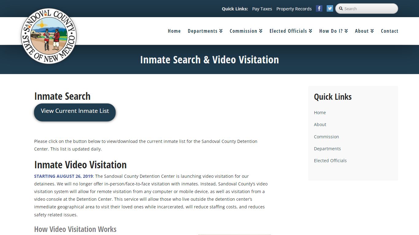 Inmate Search & Video Visitation - Sandoval County